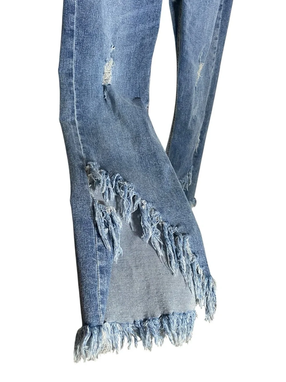 Hayden Los Angeles Blue Distressed Side Slit Frayed Hem Jeans Size Medium